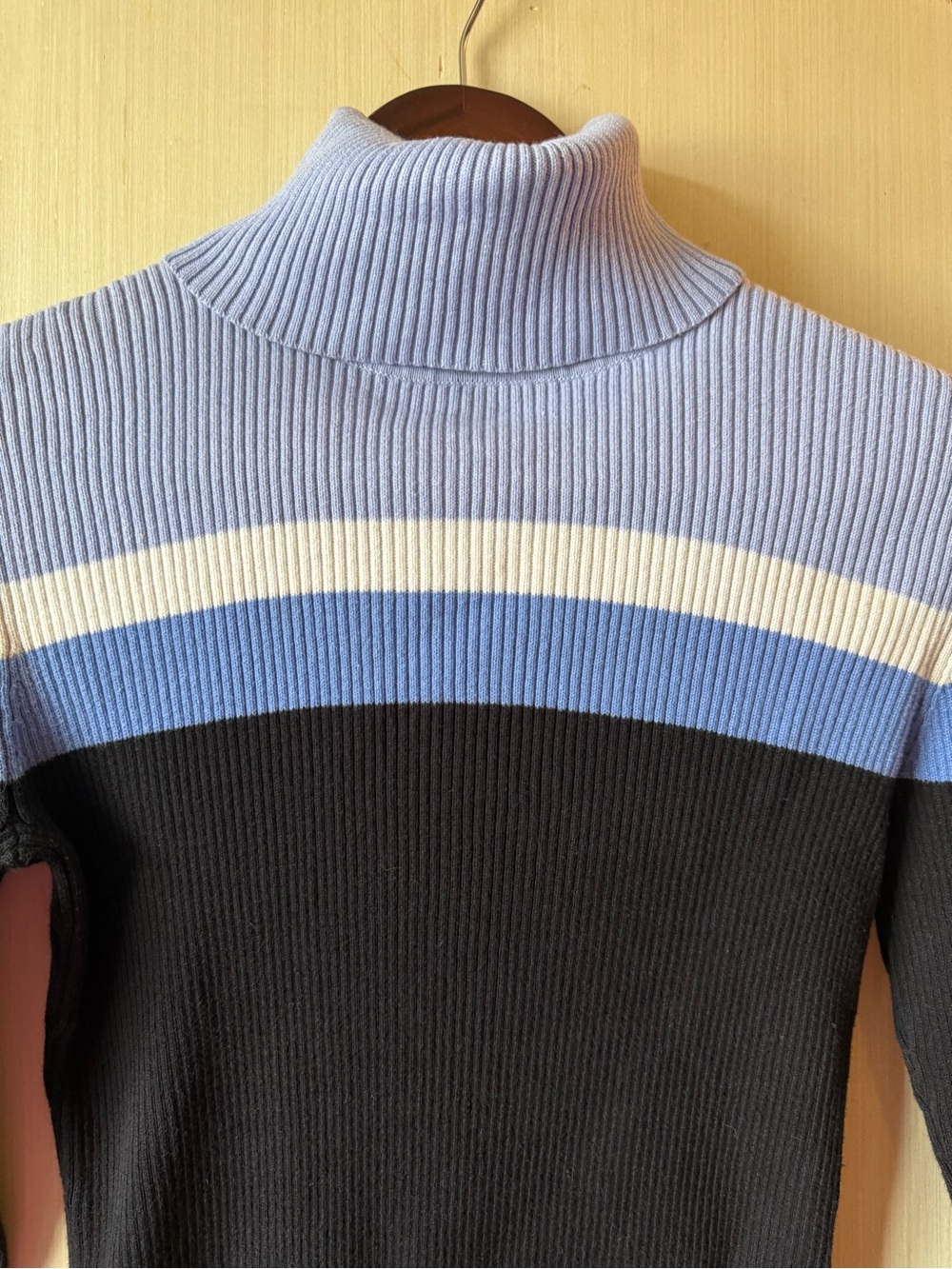 Ribbed Turtleneck Colorblock Sweater - Light Blue, White, Blue, Black